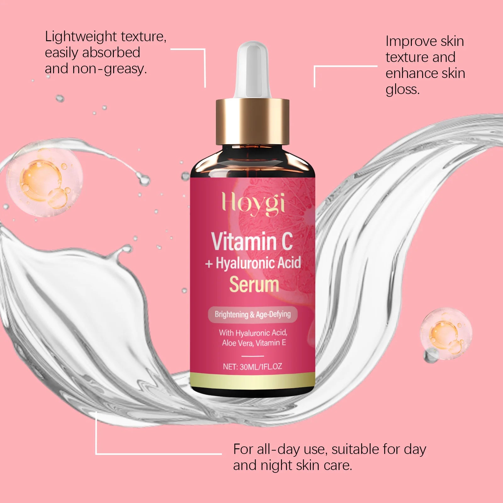 HOYGI Hyaluronic Acid Vitamin C Face Serum Moisturizing Repair Brightening Dull Skin Facial Essence Anti Aging Hydrating Cream