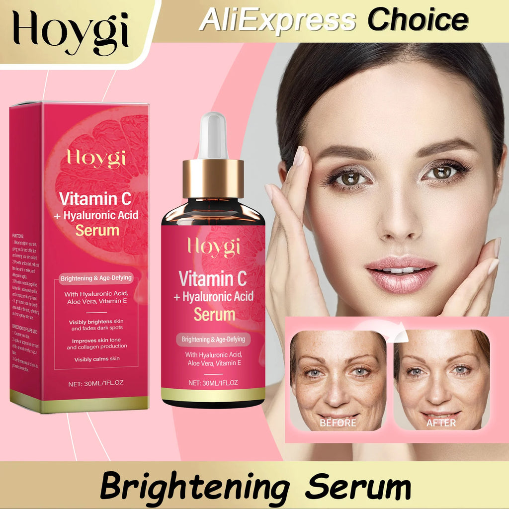HOYGI Hyaluronic Acid Vitamin C Face Serum Moisturizing Repair Brightening Dull Skin Facial Essence Anti Aging Hydrating Cream