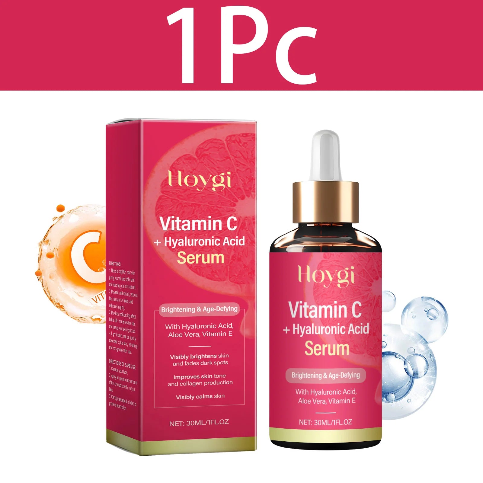 HOYGI Hyaluronic Acid Vitamin C Face Serum Moisturizing Repair Brightening Dull Skin Facial Essence Anti Aging Hydrating Cream